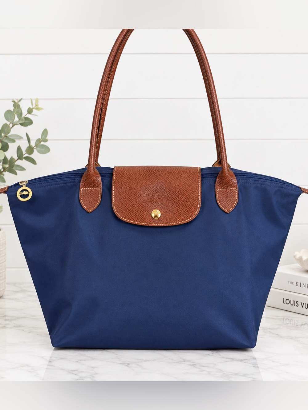 Long Champ Le Pliage large Tote Indigo Blue